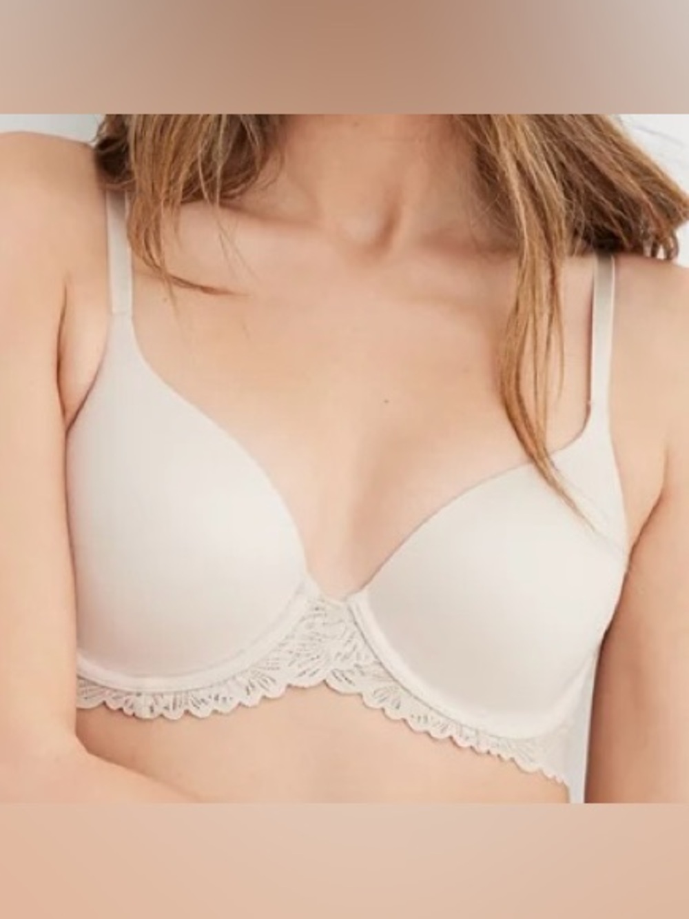 Aerie Real Sunnie Full Coverage Lightly Lined Lace Bra Beige 34DD